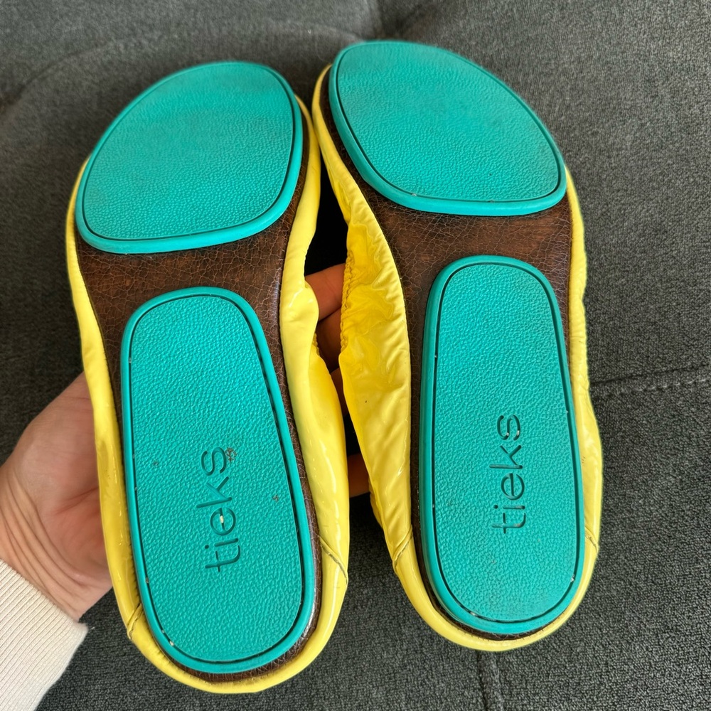 Tieks Yellow Flats with Green Soles - Picture 10 of 14